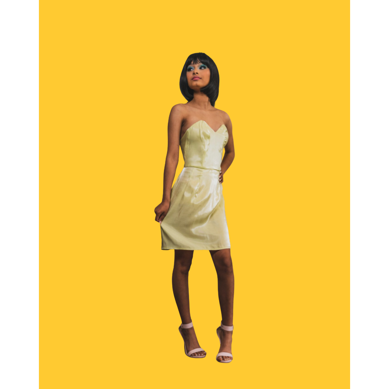 The Rachel Strapless Corset Mini Dress Yellow Shimmer