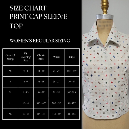 Hearts and Horseshoes Print Cap Sleeve Top White