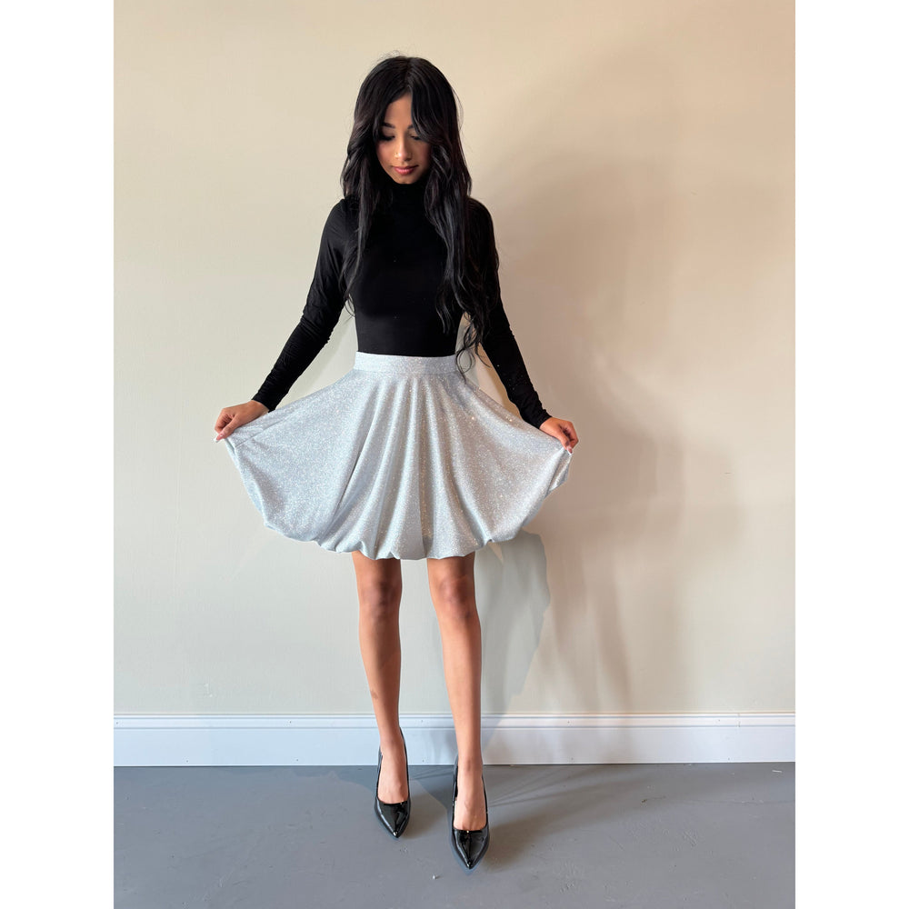 Stardust Bubble Skirt in Glittering Silver.