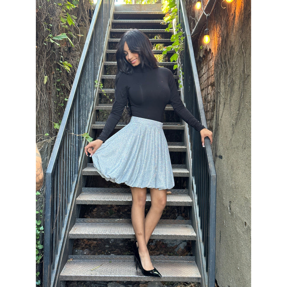 Stardust Bubble Skirt in Glittering Silver.