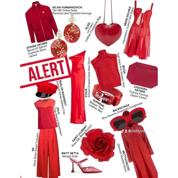 Red and gold shimmer hooded gown.