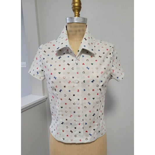 Hearts and Horseshoes Print Cap Sleeve Top White