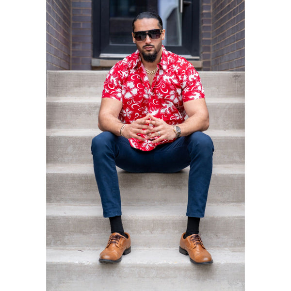 Rigali Red & White Floral Mens Shirt