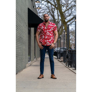 Rigali Red & White Floral Mens Shirt