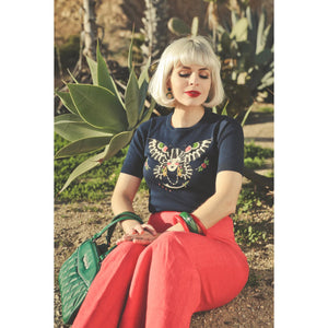 BUTTERFLY LADY SHORT SLEEVE SWEATER IN NAVY