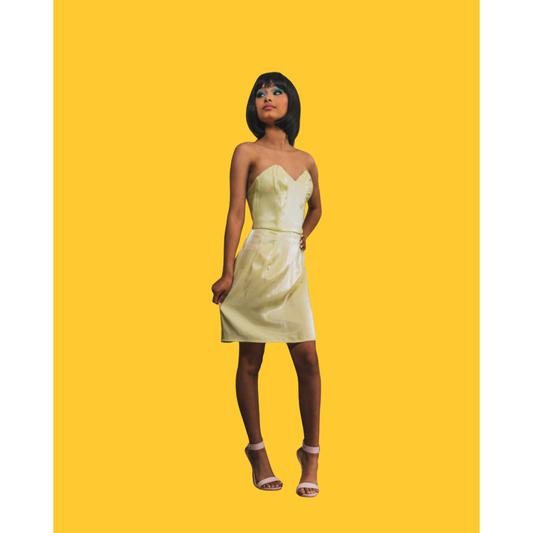The Rachel Strapless Corset Mini Dress Yellow Shimmer