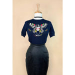 BUTTERFLY LADY SHORT SLEEVE SWEATER IN NAVY