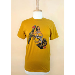 ANCHORS AWEIGH UNISEX TEE IN ANTIQUE GOLD