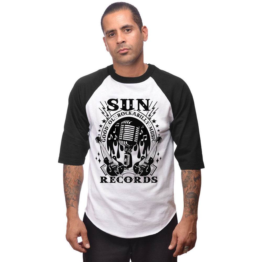 
            
                Load image into Gallery viewer, Sun Records Men’s Baseball Tee Black and White
            
        