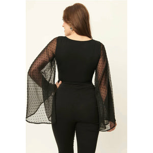 Smak Parlour Black & Swiss Dotted Bell Sleeve Bodysuit