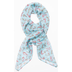 Unique Vintage Pin-Up Candy Cane Print Chiffon Hair Scarf