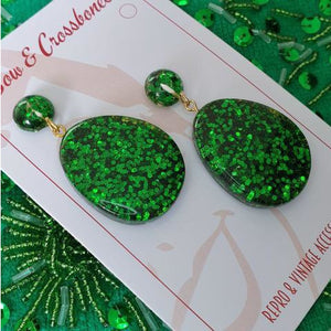 Suzy Tear Drop Lucite Confetti Stud Earrings - Green