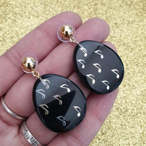 Suzy Tear Drop Lucite Confetti Stud Earrings - Musical notes