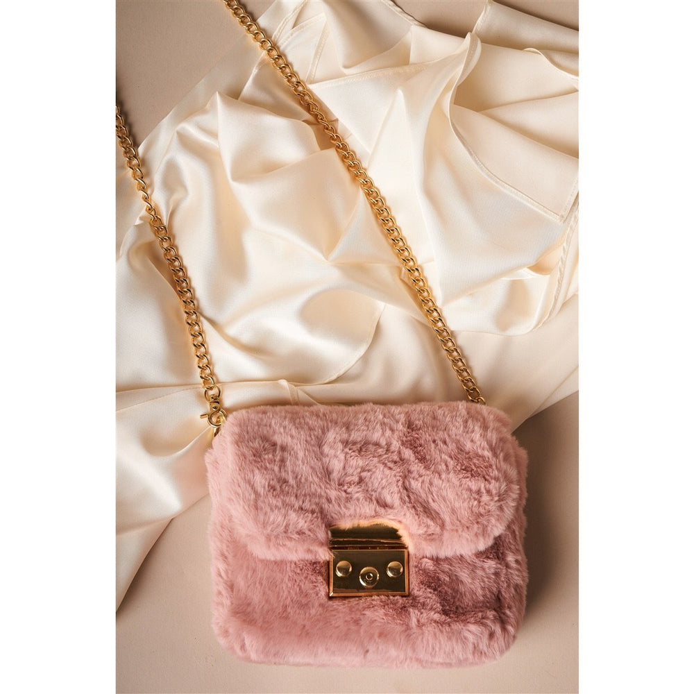 Dusty Pink Faux Fur Clutch Crossbody