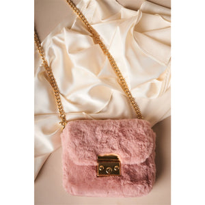 Dusty Pink Faux Fur Clutch Crossbody