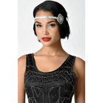 Unique Vintage Black Feather & Silver Rhinestone Spiral Stretch Headband