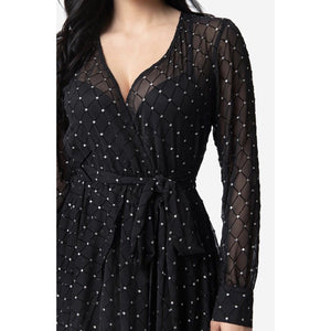Unique Vintage Black & Silver Long Sleeve Farrah Maxi Dress