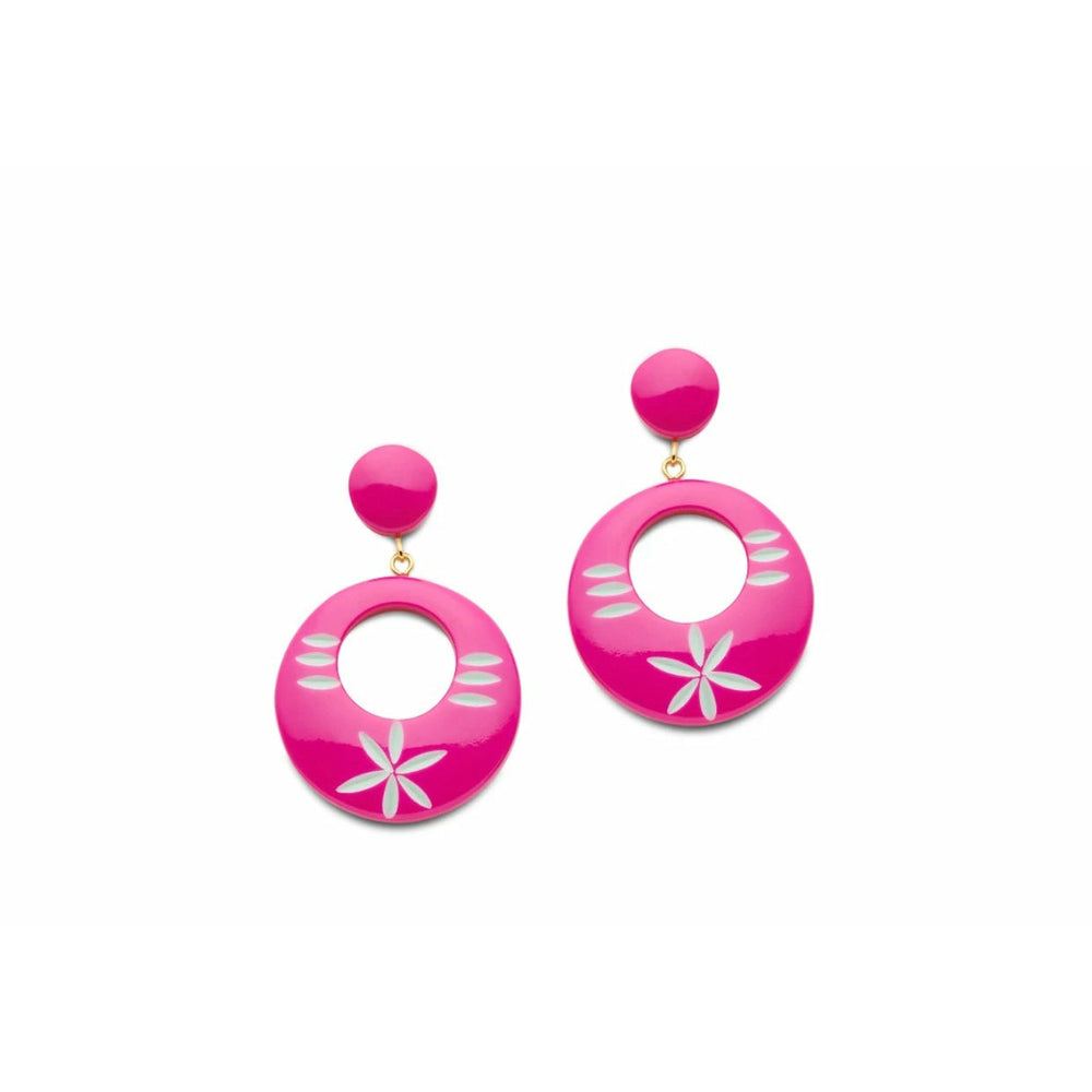 Flamingo Carved Drop Hoop Earrings