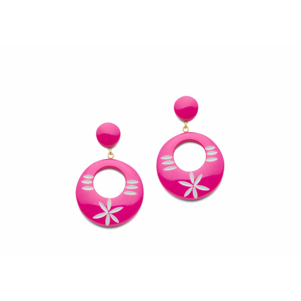 
            
                Load image into Gallery viewer, Flamingo Carved Drop Hoop Earrings
            
        