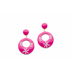 Flamingo Carved Drop Hoop Earrings