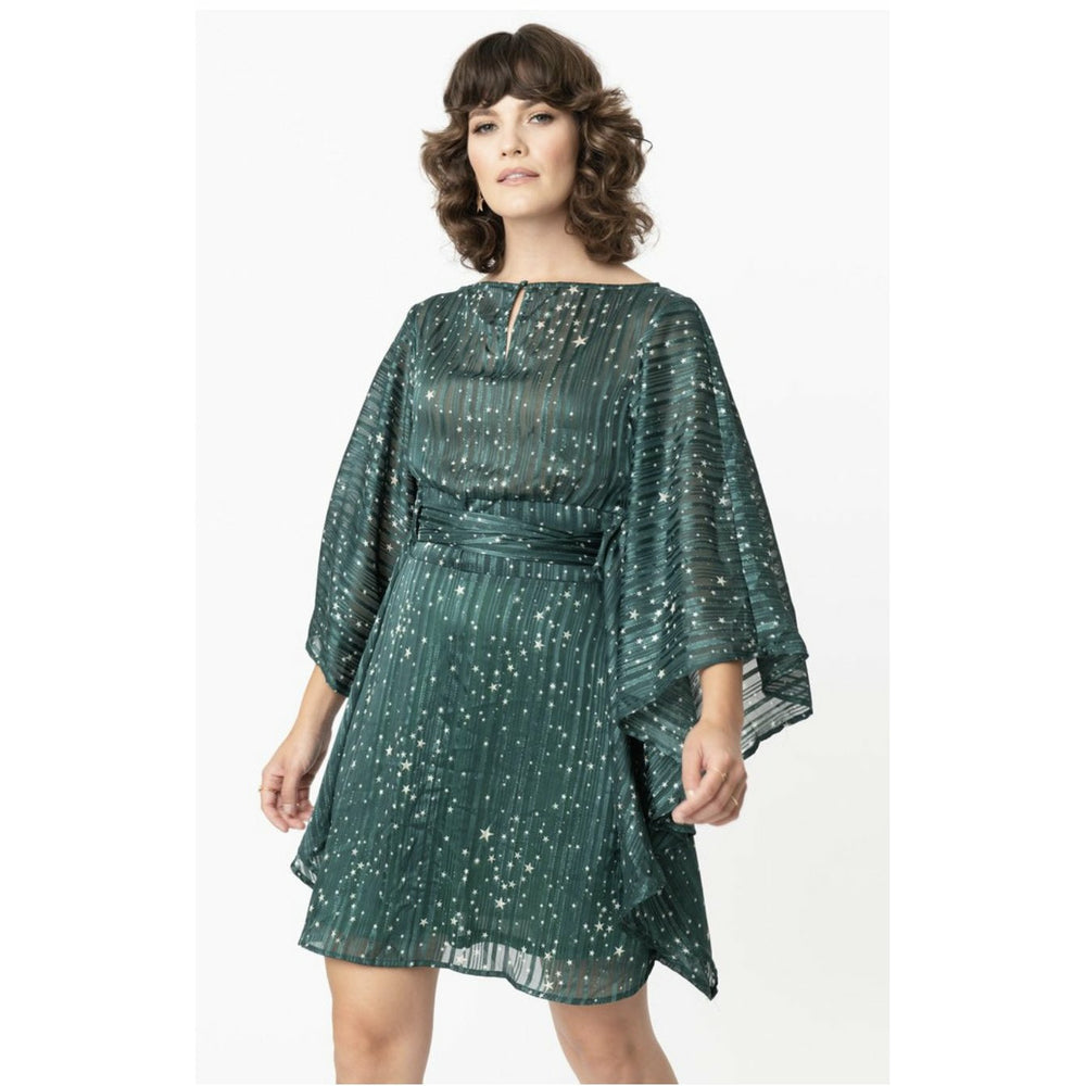 Green & Silver Star Print Social Climber Caftan