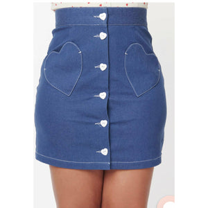 
            
                Load image into Gallery viewer, Smak Parlour Denim Hearts Match Game Skirt
            
        
