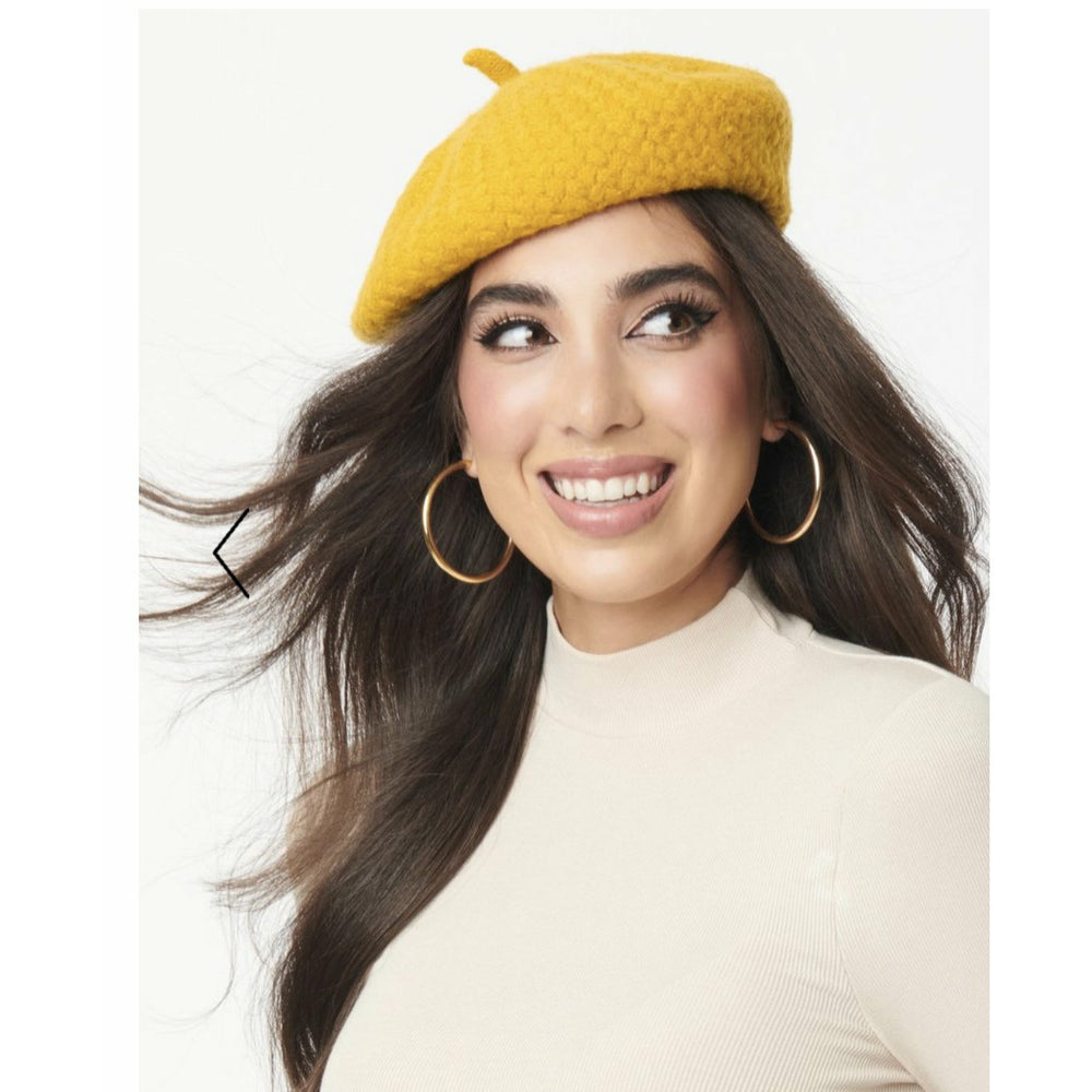 Mustard Basketweave Adieu Beret