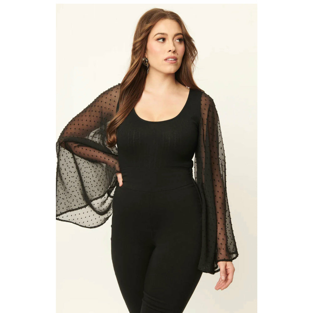 Smak Parlour Black & Swiss Dotted Bell Sleeve Bodysuit