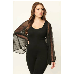 Smak Parlour Black & Swiss Dotted Bell Sleeve Bodysuit