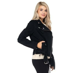 Black Wash Denim Moto Jacket