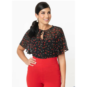 Black & Red Floral Print Cecilia Blouse