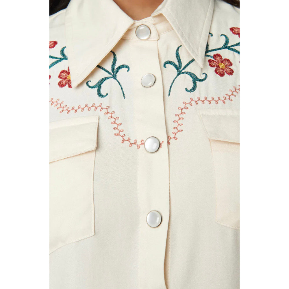 Cream & Embroidered Floral Yoke Blouse