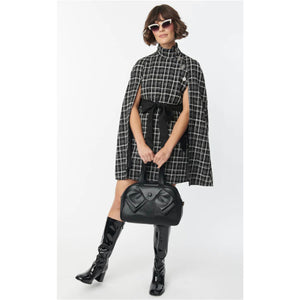 Smak Parlour Plus Size Black & White Tweed Plaid Savile Row Cape Coat