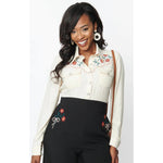 Cream & Embroidered Floral Yoke Blouse