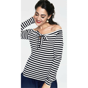 Houdini Black And White Striped Cosy Boatneck Top