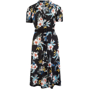 Charlene Shirtwaister Dress in Black Hawaiian Print 1950’s Style