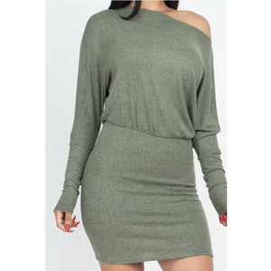 Off the shoulder mini dress-Sage green