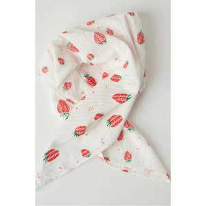 White & Red Strawberry Print Hair Scarf