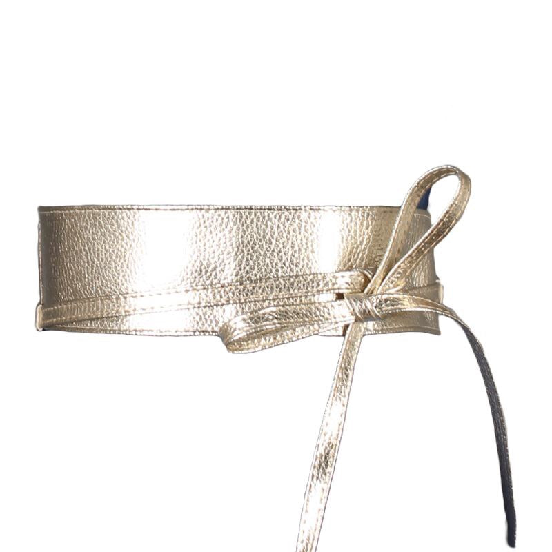 
            
                Load image into Gallery viewer, Kissing Charlie – Wide Wrap Tie Belt Gold
            
        