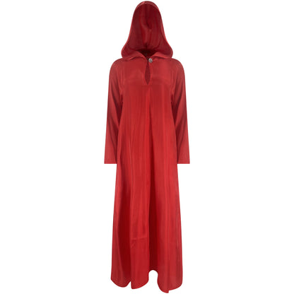 Red and gold shimmer hooded gown