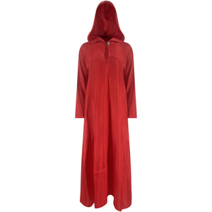 
            
                Load image into Gallery viewer, Red and gold shimmer hooded gown
            
        