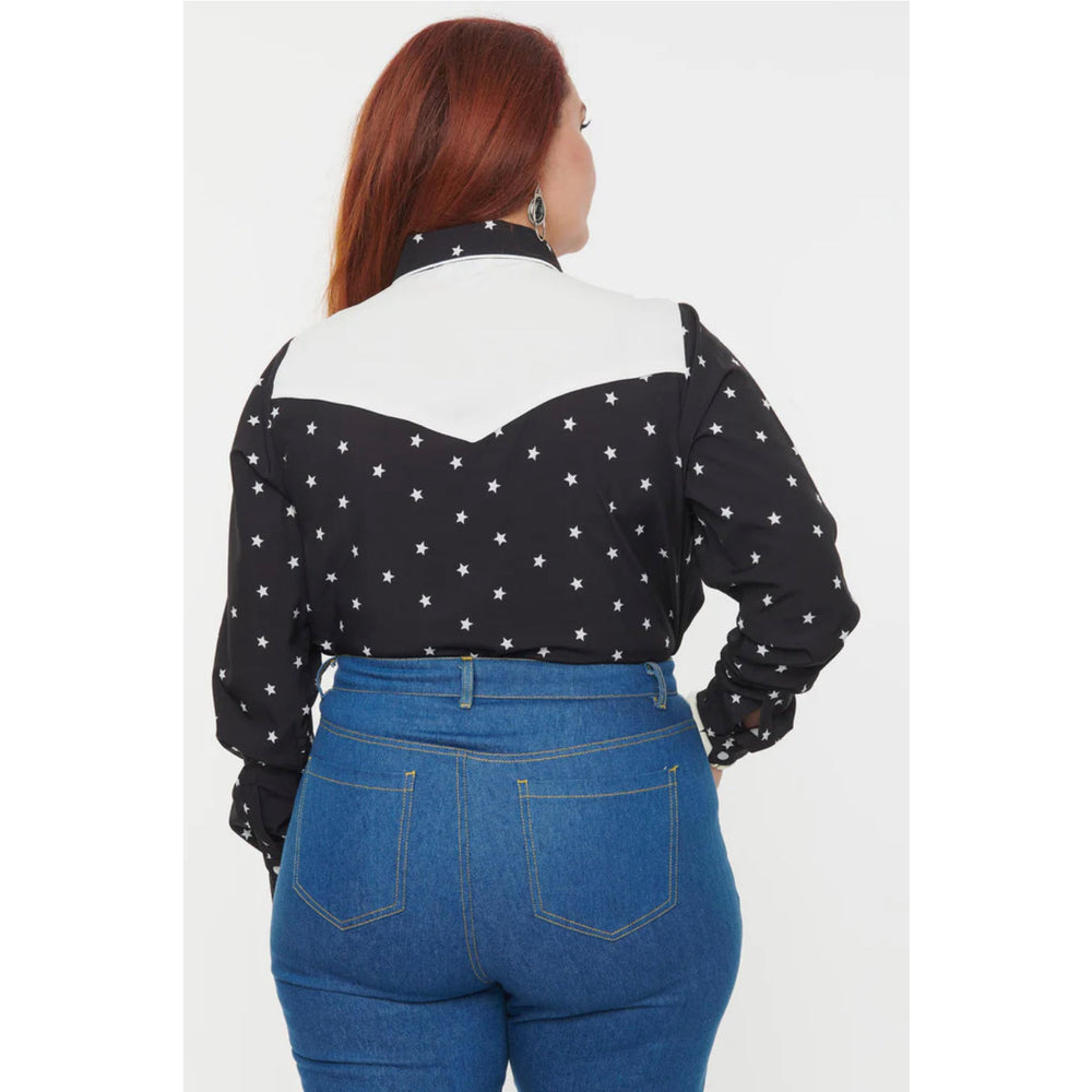 Black & White Star Print Western Blouse