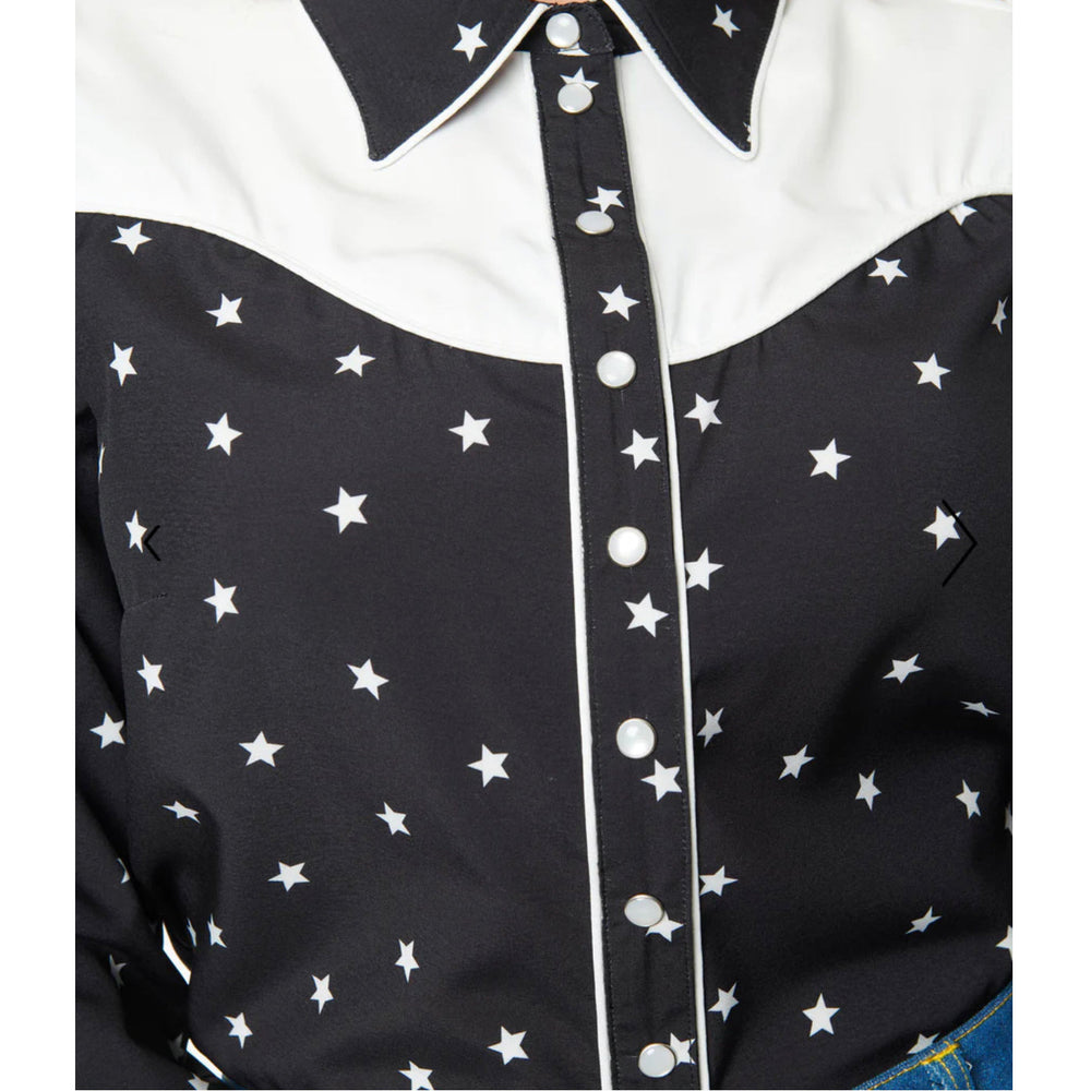 
            
                Load image into Gallery viewer, Black &amp;amp; White Star Print Western Blouse
            
        