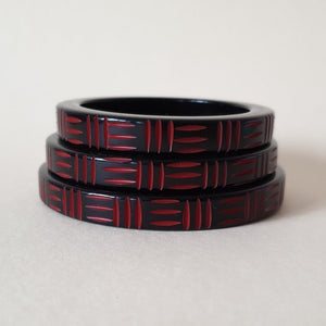 Kane Wicker Carved 2 tone Bangle - Thin - Lava Queenie Size