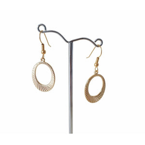 Retro Vintage Striped Oval Hoop Earrings - Gold