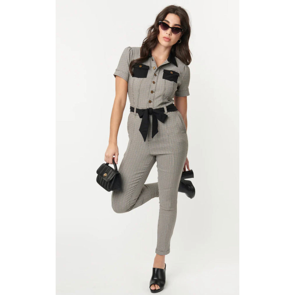 Vintage Black & Ivory Plaid Skinny Leg Bexley Jumpsuit S-5X