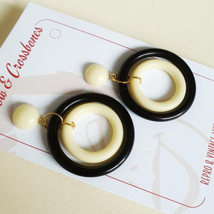 DOT Double Hoops - Black & Ivory