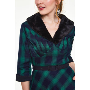 Lola Tartan Flare Dress With Fur Collar