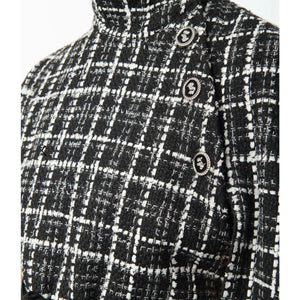 Smak Parlour Plus Size Black & White Tweed Plaid Savile Row Cape Coat