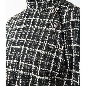 
            
                Load image into Gallery viewer, Smak Parlour Plus Size Black &amp;amp; White Tweed Plaid Savile Row Cape Coat
            
        